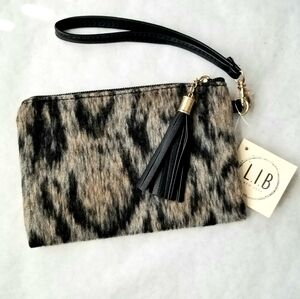 L.I.B. clutch animal print tassel NWT